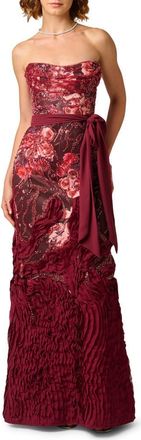 Aidan Mattox Beaded Floral Embroidered Strapless Gown in Mahogany at Nordstrom, Size 10