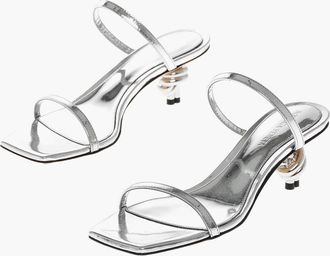 Bottega Veneta Lam&eacute; Leather Sandals KNOT with 4cm Design Heel Bottega Veneta