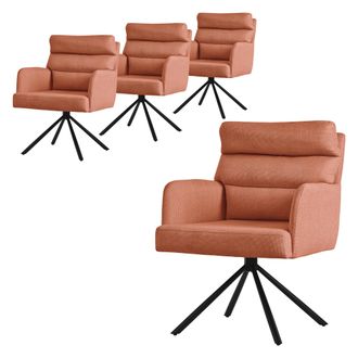 ML Design Ml-design - 4x Silla De Comedor Giratoria, Naranja Asiento De Cocina Con Respaldo Extra&iacute;ble Y Reposabrazos Dise&ntilde;o Ergon&oacute;mico Mueble Tapizado Con Funda