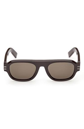 Ermenegildo Zegna 53mm Geometric Sunglasses in Dark Brown /Green at Nordstrom