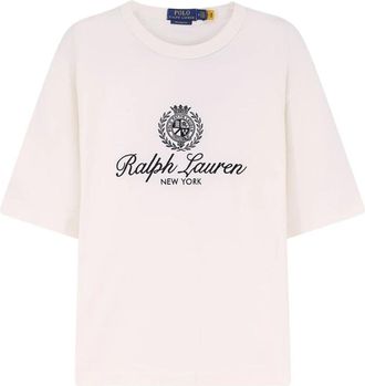 Polo Ralph Lauren Ribbed Crewneck T-Shirt - Dames - T-shirts - Wit - S - Katoen - Tops