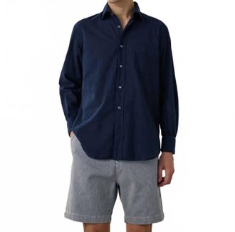 Hartford Mens Paul Long Sleeve Cotton Shirt In Dark Blue