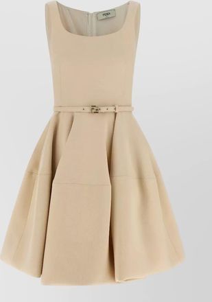 Fendi belted sleeveless dress flared skirt scoop neckline
