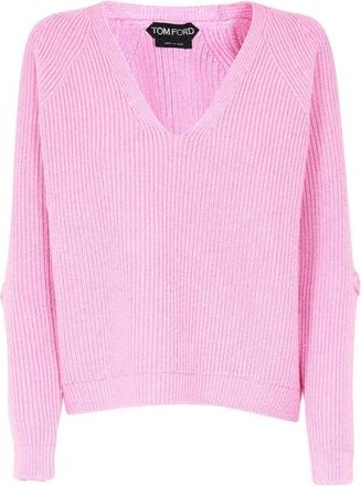 Tom Ford Geribbelde trui van wolmix - Dames - V-hals truien - Roze - S - Wol - Truien & Vesten