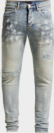 Purple Men & apos;s P001 Light Indigo Paint Blowout Skinny Jeans