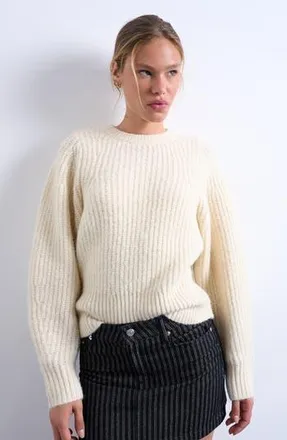 Topshop Rib Puff Sleeve Sweater in Ivory at Nordstrom Rack, Size Small