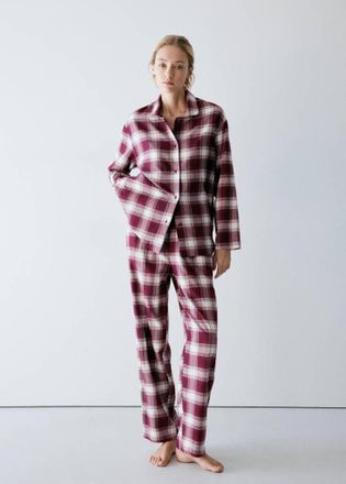 Mango Pantaloni pigiama flanella quadri bordeaux - Donna - S - MANGO