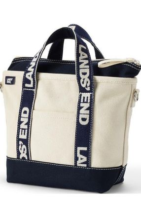 Lands End Zip Top Canvas Tote Bag in Natural/beacon Blue at Nordstrom, Size X-Large