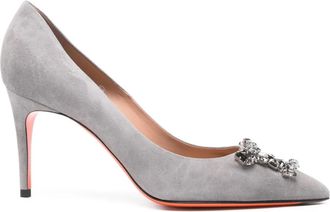 Santoni embellished pumps - women - Calf Suede/Calf Leather/Calf Leather - 38 1/2 - Grey