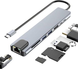 No Brand Hub Usb-c 8 En 1, Adaptador Usb-c A Hdmi 4k, Puerto Ethernet Rj45, Carga R&aacute;pida Pd De 100 W, Lector De Tarjetas Sd/tf, Usb 3.0/2.0, Puerto Tipo-c