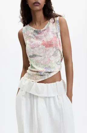 Desigual Floral Texture Sleeveless T-Shirt in Ivory Multi at Nordstrom, Size X-Large