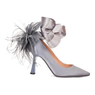Alberta Ferretti Heeled Shoe with Feathers and Decorative Bow - female - Alberta Ferretti - Pumps - Gray - 6 UK - Shoes