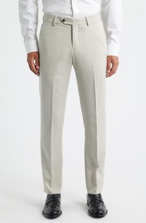 Berle Flat Front Worsted Wool Gabardine Pants in Stone at Nordstrom, Size 32