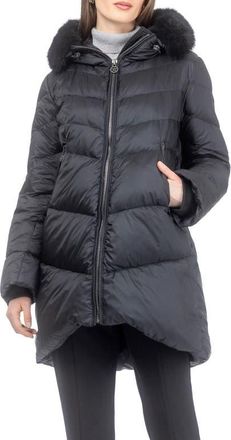 Gorski Apres-Ski Chevron Long Parka with Detachable Toscana Lamb Hood Trim in Black/black at Nordstrom, Size X-Small