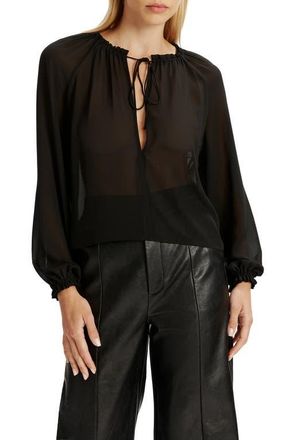 Bardot Landen Split Neck Top in Black at Nordstrom, Size 2