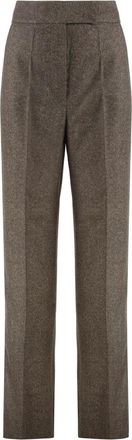 Max Mara Wollen Flanellen Broek met Wijde Pijpen - Dames - Wijde Broeken - Bruin - XS - Wol - Broeken