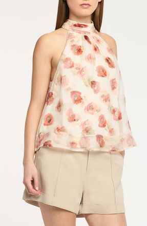 Cinq &agrave; Sept Brennan Floating Poppies Silk Sleeveless Top in Gardenia Multi at Nordstrom, Size Small