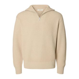 Selected Dry Half-Zip Knit - Heren - Truien - Beige - Maat: L Katoen