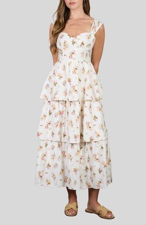 August Sky Floral Tiered Maxi Dress in Ivory Multi at Nordstrom Rack, Size Medium