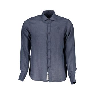 La Martina Linnen Overhemd - Heren - Casual Overhemden - Blauw - XL - Linnen - Overhemden