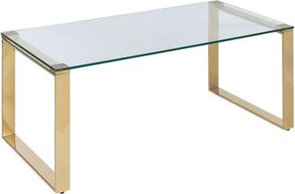 Beliani Modern Coffee Table Stainless Steel Frame Glass Top Gold 100 x 50 cm Tilon