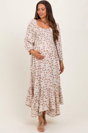 Pinkblush Floral Smocked Handkerchief Hem Maxi Dress in Ivory at Nordstrom, Size Medium