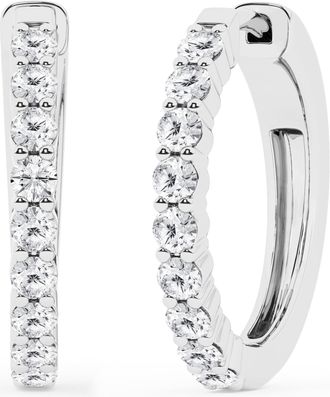 Grown Brilliance 1.0 Carat Round Lab Grown Diamond Single Row Hoop Earrings in Sterling Silver, Color G+, Clarity SI