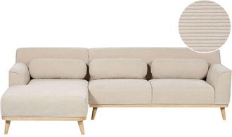 Beliani Beliani - Right Hand Retro Fabric Corner Sofa Couch Settee 3-Seater Corduroy Jumbo Cord Rubberwood Base Beige Simos