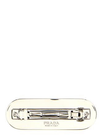Prada Logo-Embossed Enameled Metal Hair Clip - Black
