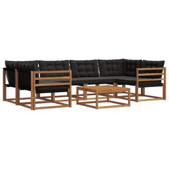 vidaXL Conjunto De Sof&aacute;s De Exterior Con Coj&iacute;n 7 Pcs Natural Y Negro Vidaxl