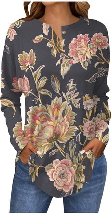 Generic 2025 Casual T Shirts Fitted Loose Tunnic Basic Tee Long Length Sleeve Womens Tops 2025 Spring Neck Casual Print Tunic T Shirts Three Quarter Length Wo