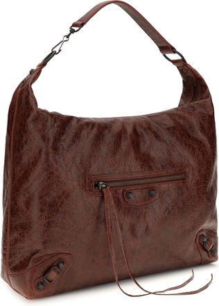Balenciaga Womens Medium Le City Hobo Shoulder Bag Berry Red Lamb Ovis Aries