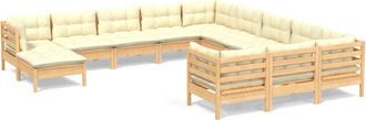 vidaXL Muebles De Jard&iacute;n 12 Piezas Y Cojines Madera De Pino Crema Vidaxl