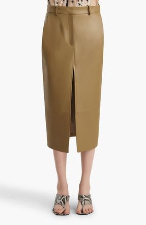 Khaite Anden Pleated Lambskin Leather Pencil Skirt in Golden Ochre at Nordstrom, Size 12