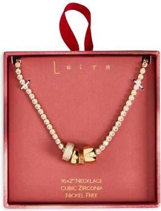 Leith Cubic Zirconia Rondelle Tennis Necklace in Clear- Pink- Gold at Nordstrom Rack