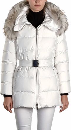 Moorer Womens Hooded Quilted Coat In White
