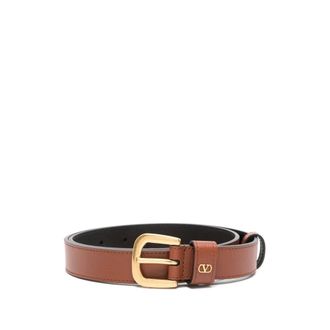 Valentino Garavani Brown Leather Logo Belt with Gold Buckle