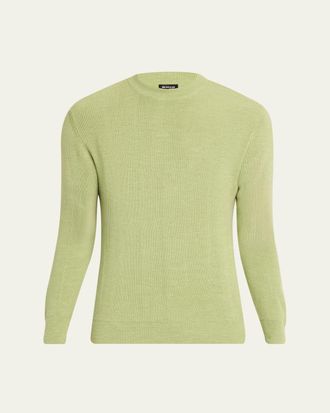 Kiton Mens Silk, Cashmere and Linen Micro-Rib Crewneck Sweater