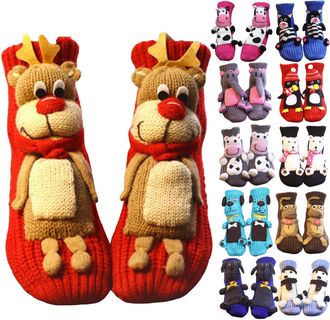 Generic Cosy 3D Animal Slipper Socks, Womens Non-Slip Fleece-Lined Fluffy Crew Socks 3D Characters Footwear Christmas Stocking Fillers, Perfect for Xmas Gifts