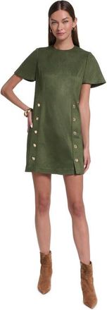 Halston Heritage Short Sleeve Suede Shift Dress in Olive at Nordstrom, Size 10