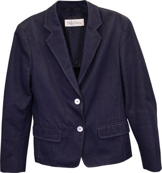 Max Mara Contrast Stitch Denim Blazer in Blue Cotton