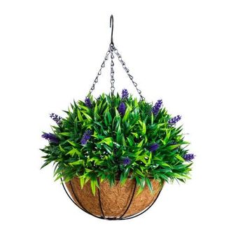 Nearly Natural 18-in UV Resistant Artificial Lavender Hanging Basket in Green/purple at Nordstrom