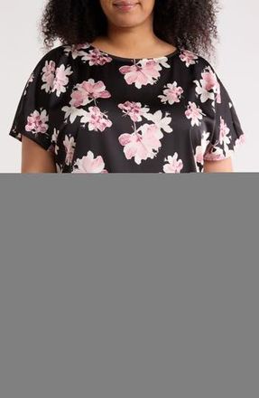 Anne Klein Floral Short Sleeve Top in Anne Black Multi at Nordstrom Rack, Size 0 X
