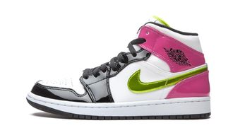 Nike Jordan Mens Air 1 Mid SE CZ9834 100 Cyber/Active Fuchsia - Size 8, White/Black-cyber-pink