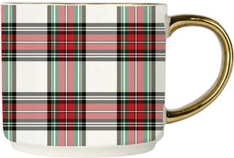 Sweet Water Decor Gold Handle Holiday Coffee Mug in White Plaid at Nordstrom