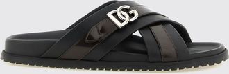 Dolce & Gabbana Sandali slide in pelle di vitello con monogramma DG metallico