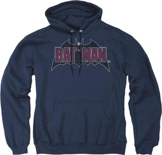 Gildan Batman Vintage Bat Logo On Navy Adult Pull Over Hoodie / Hooded Sweatshirt
