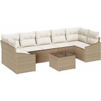 vidaXL Juego De Sof&aacute; Con Coj&iacute;n 8 Pcs Beige Y Crema Rat&aacute;n Sint&eacute;tico