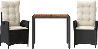 vidaXL Vidaxl - Set Comedor De Jard&iacute;n 3 Pzas Con Cojines Rat&aacute;n Sint&eacute;tico Negro