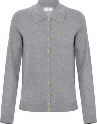 Elisabetta Franchi Truien & Vesten, Dames, Grijs, XS, Gebreide Cardigan met Geribbelde Zoom